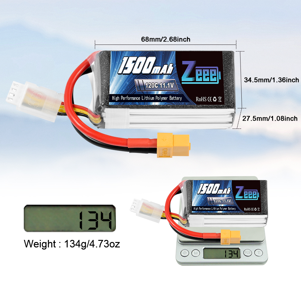 11.1V 120C 1500mAh soft pack with XT60