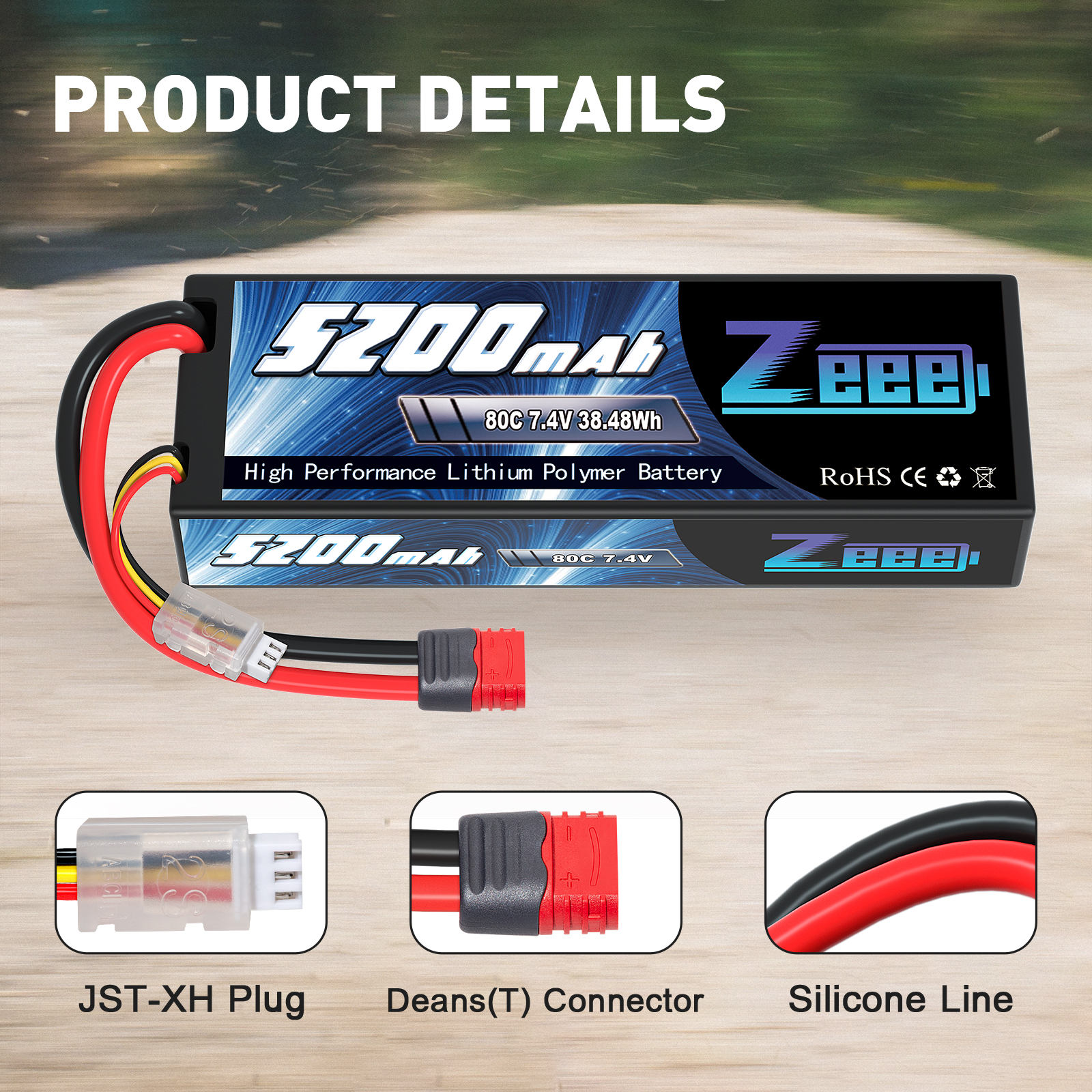 5200mAh 80C 7.4V Deans