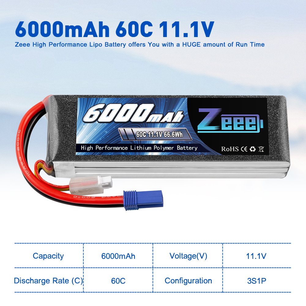 11.1V 60C 6000mAh soft pack with EC5