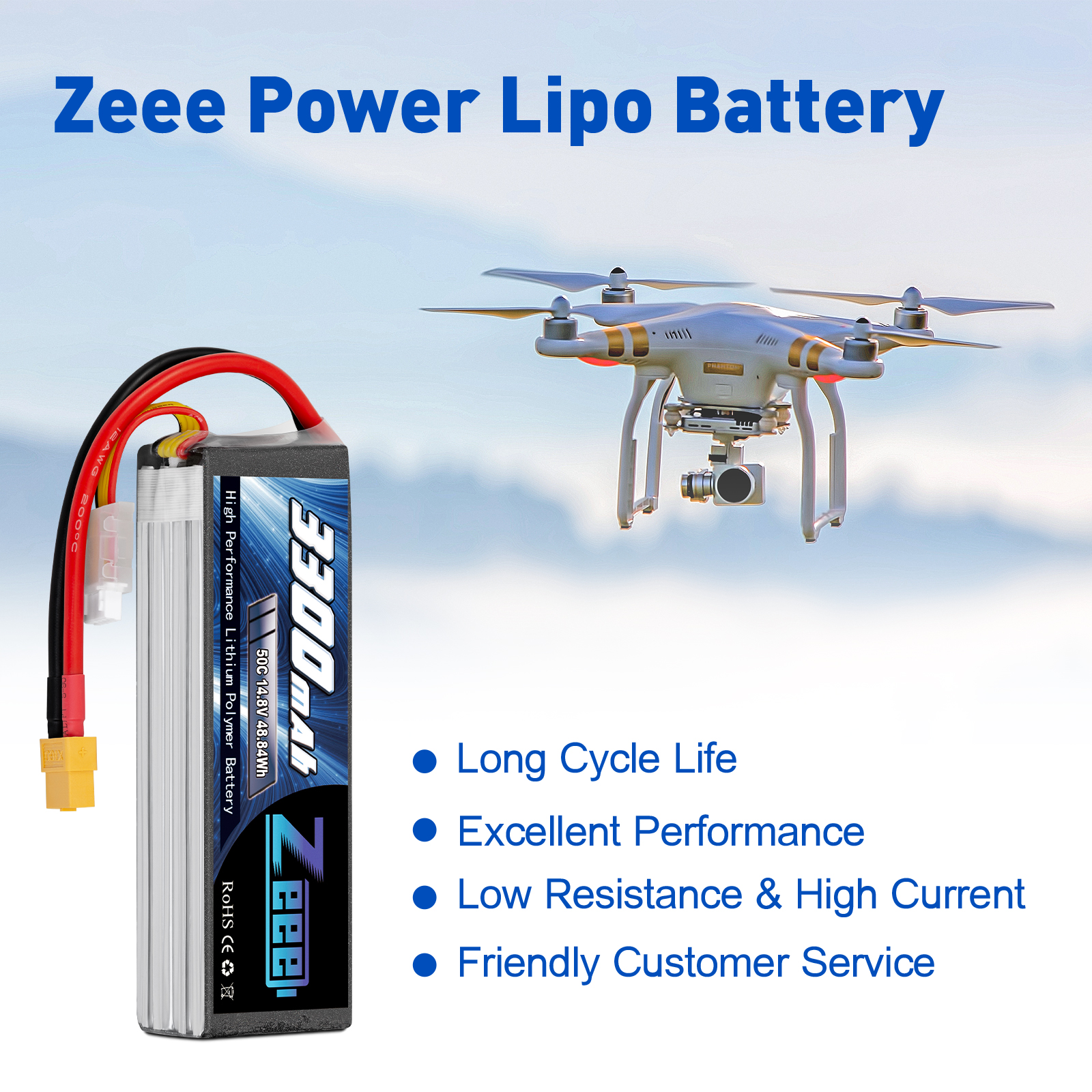 14.8V 50C 3300mAh soft pack with XT60