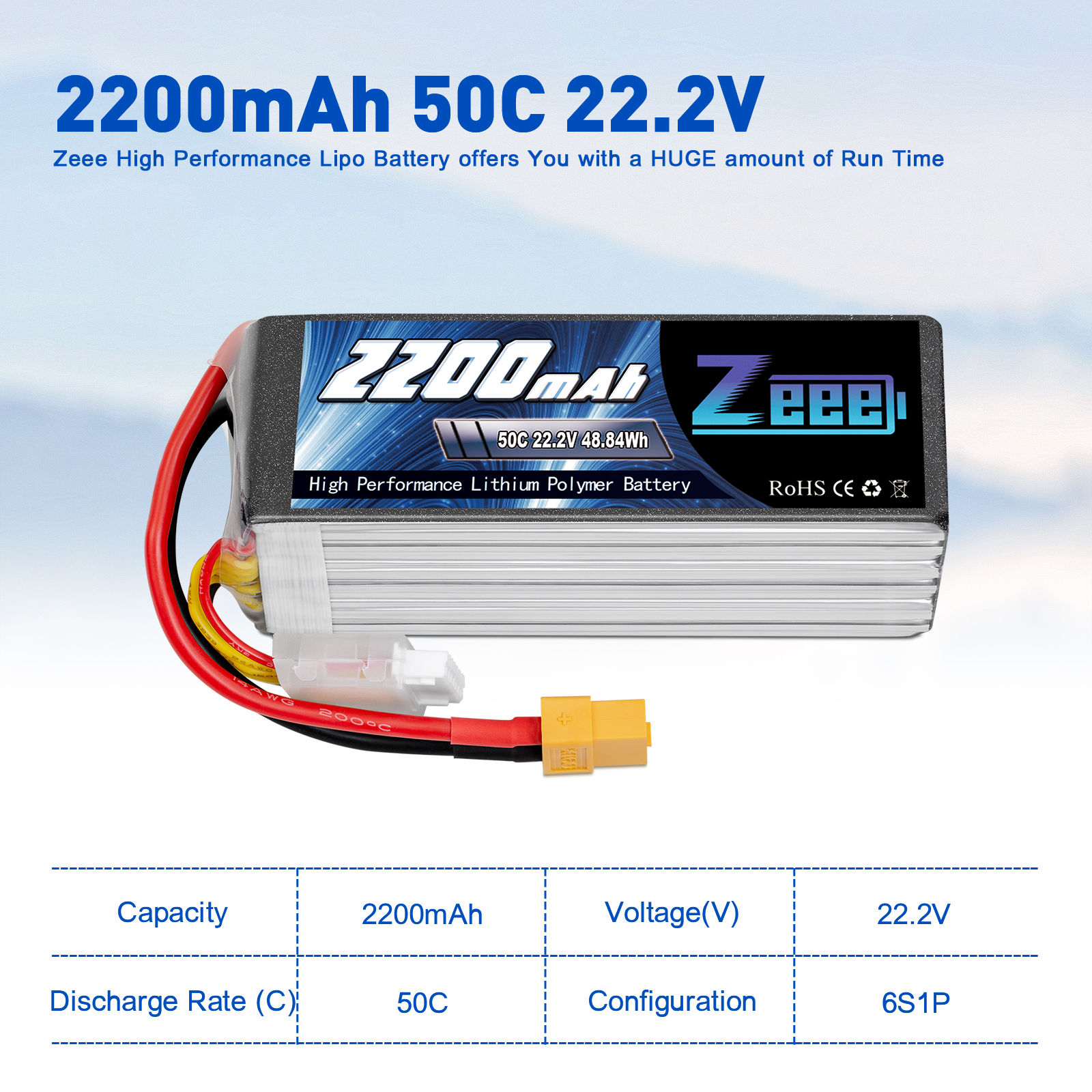 22.2V 50C 2200mAh soft pack with XT60