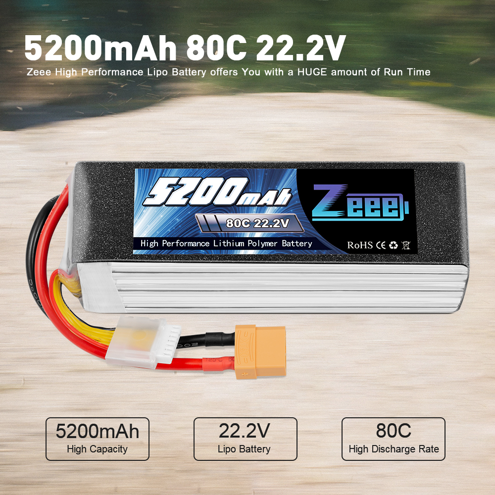 22.2V 80C 5200mAh soft pack with XT90