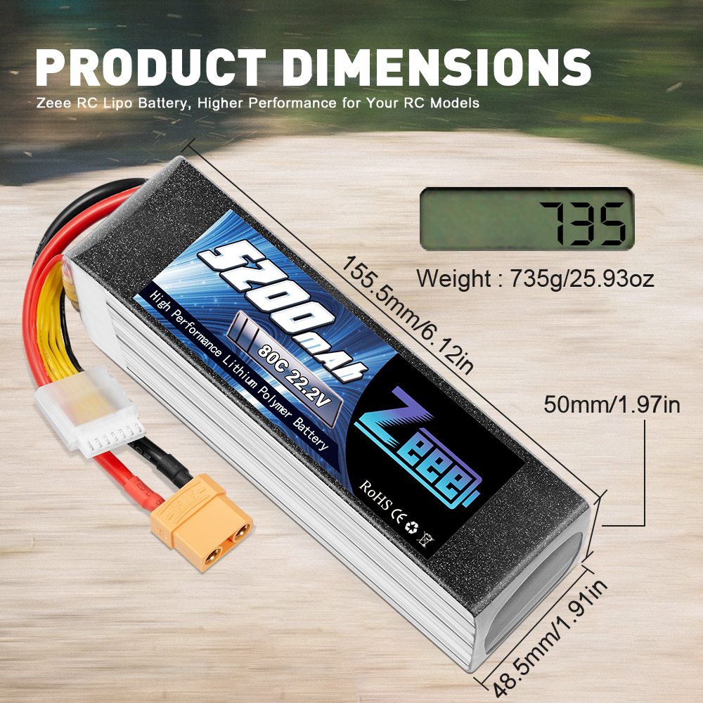 22.2V 80C 5200mAh soft pack with XT90