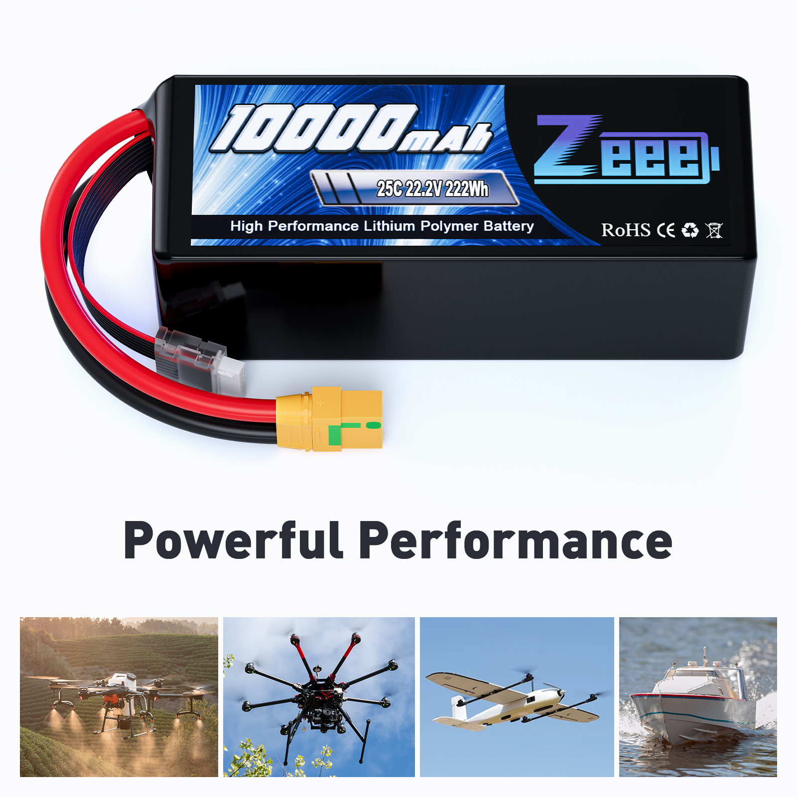 Zeee high capacity FPV 6S lipo battery 10000mAh 25C 22.2V FPV/UAV/drone battery for multi-axis drone