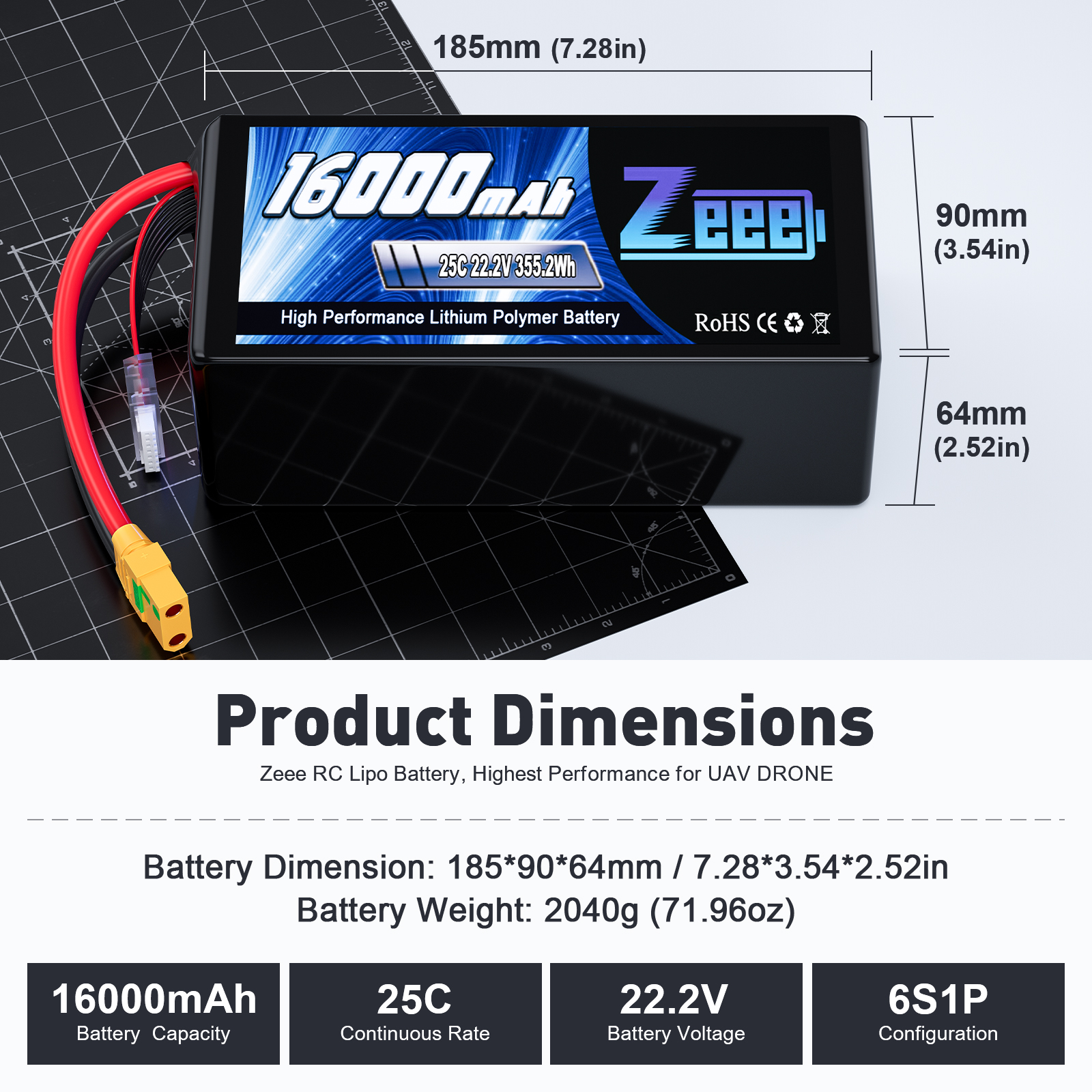 Zeee 6S 16000mAh 25C 22.2V Agricultural UAV Lipo Battery for drone