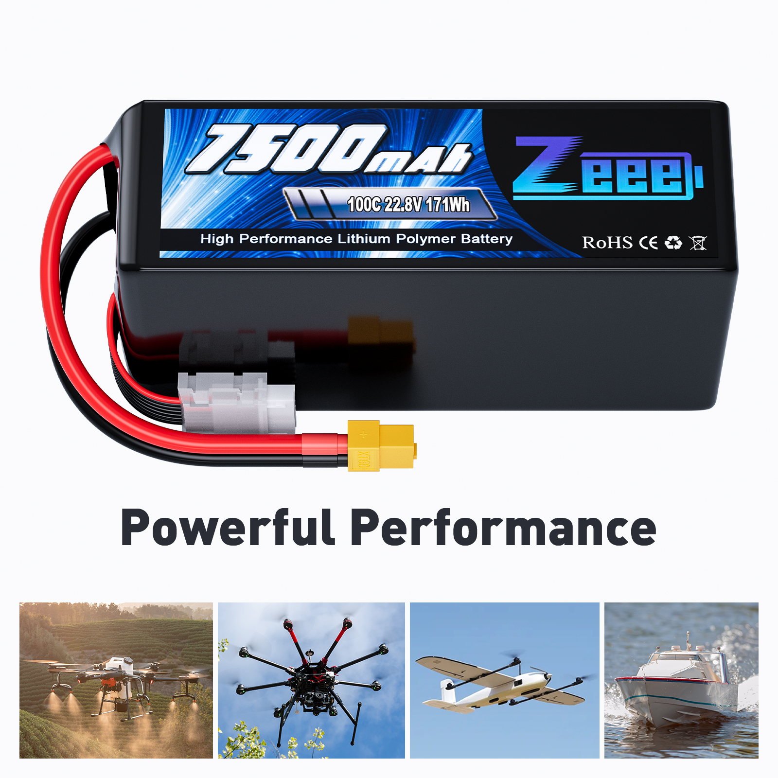 Zeee HV 6S 22.8V 7500mah Battery with XT60 Soft Case for UAV Drone Lithium Battery Pack